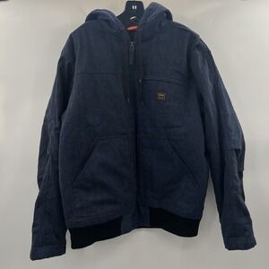 Walls Heavyweight Work Jacket Mens L Hooded Lined Quilted Pockets Navy Blue EUC